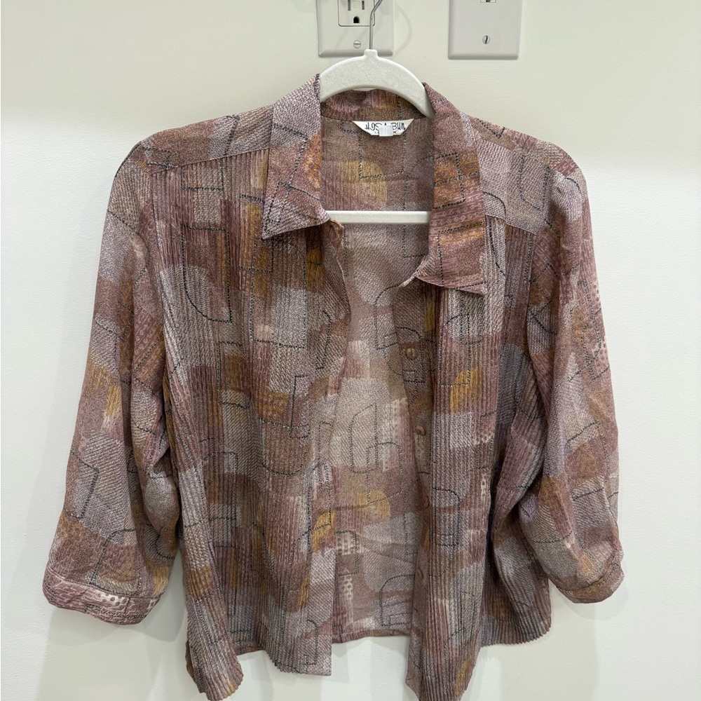 Vintage Japanese Abstract Patterned Women's Blouse (M)